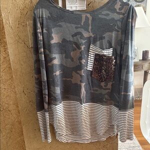 7th Ray Camouflage and Striped Tunic with Sequin Pocket
